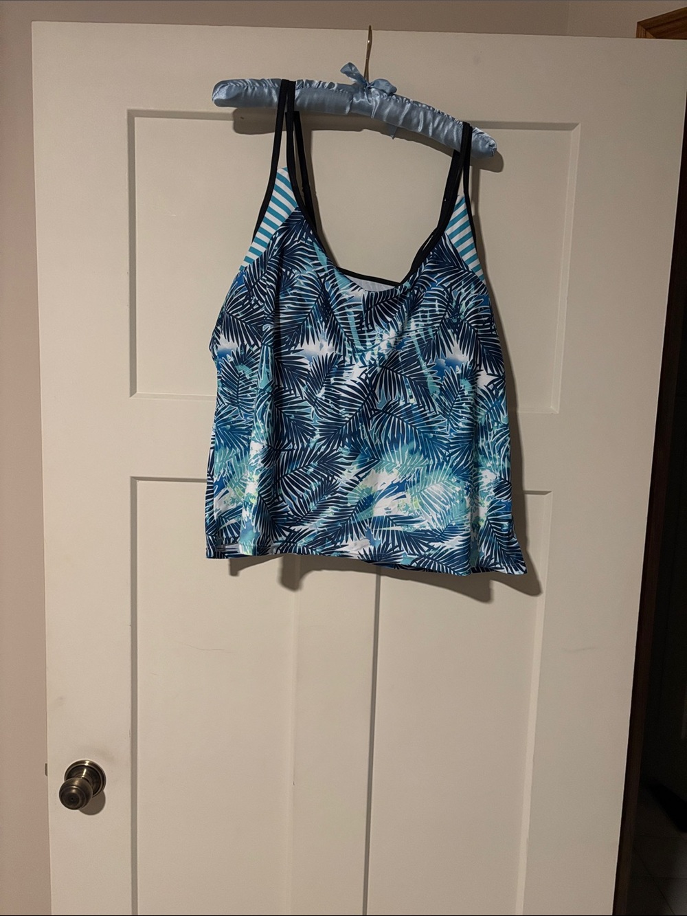 Women’s Blue Palm-Print Swim Tankini Top